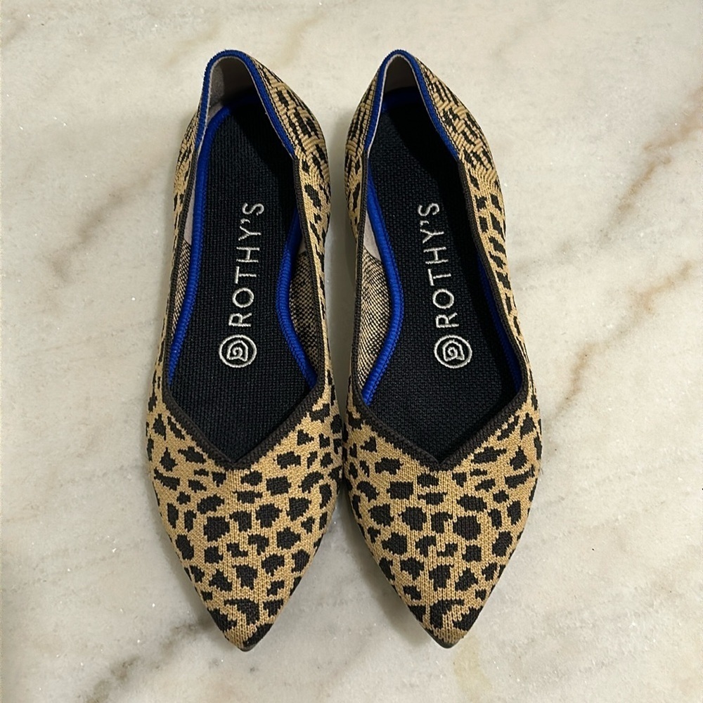 Rothy's The Point Flats In Retired Leopard Print Slip On Ballet Flat Size 6.5 - Picture 2 of 13